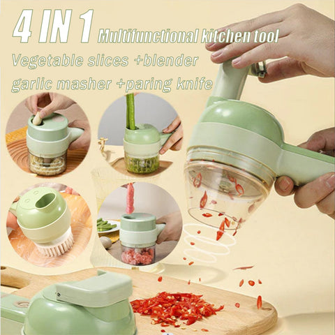 4 In 1 Handheld Electric Vegetable Cutter Set Durable Chili Vegetable Crusher Kitchen Tool USB Charging Ginger Masher Machine